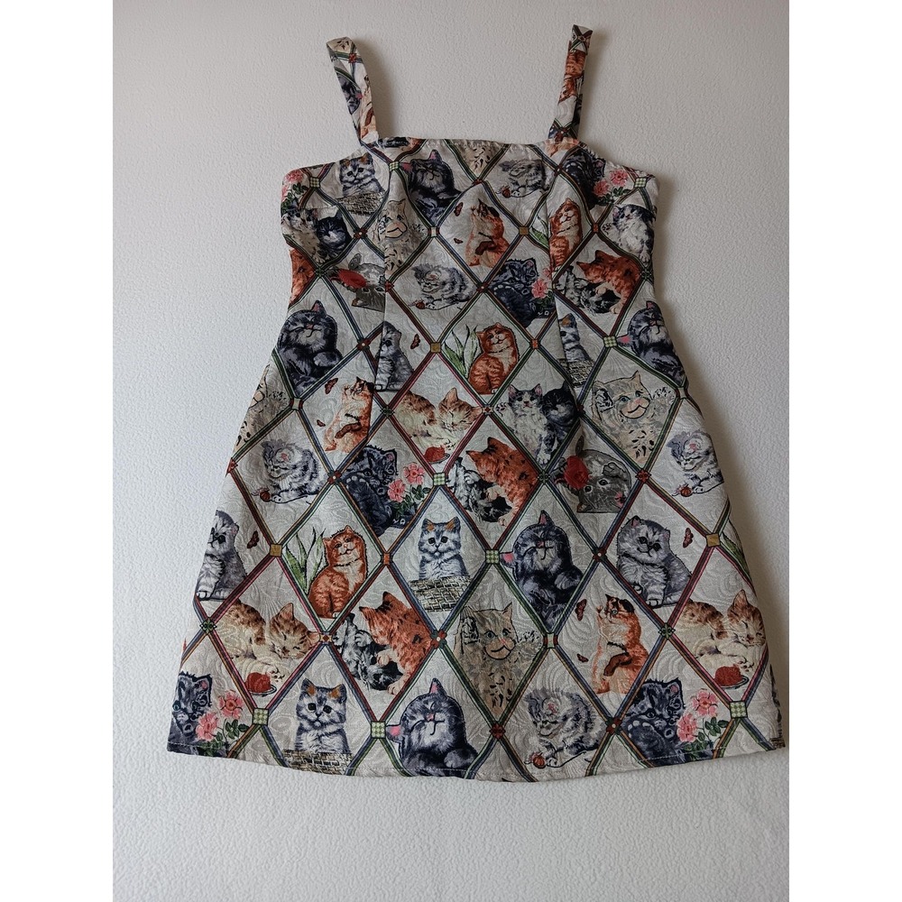 SHEIN MOD Dress Womens L Multicolor Cat Print Jacquard A-Line Sundress Mini - Picture 3 of 8